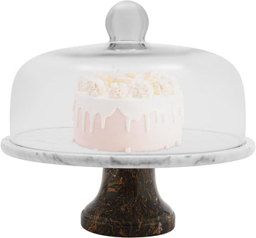 Marble Cake Stand with Dome Lid, 11.8In Diameter Groove Design 44LBS Bearing Nordic Polishing Marble Texture