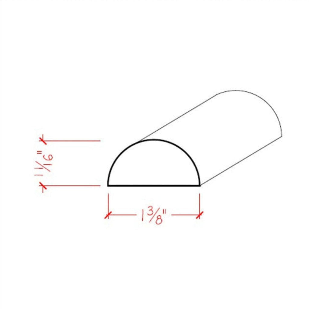 Half Round 1-3/8" Wide x 11/16" Moulding Trim. Unfinished, Cherry, 94"