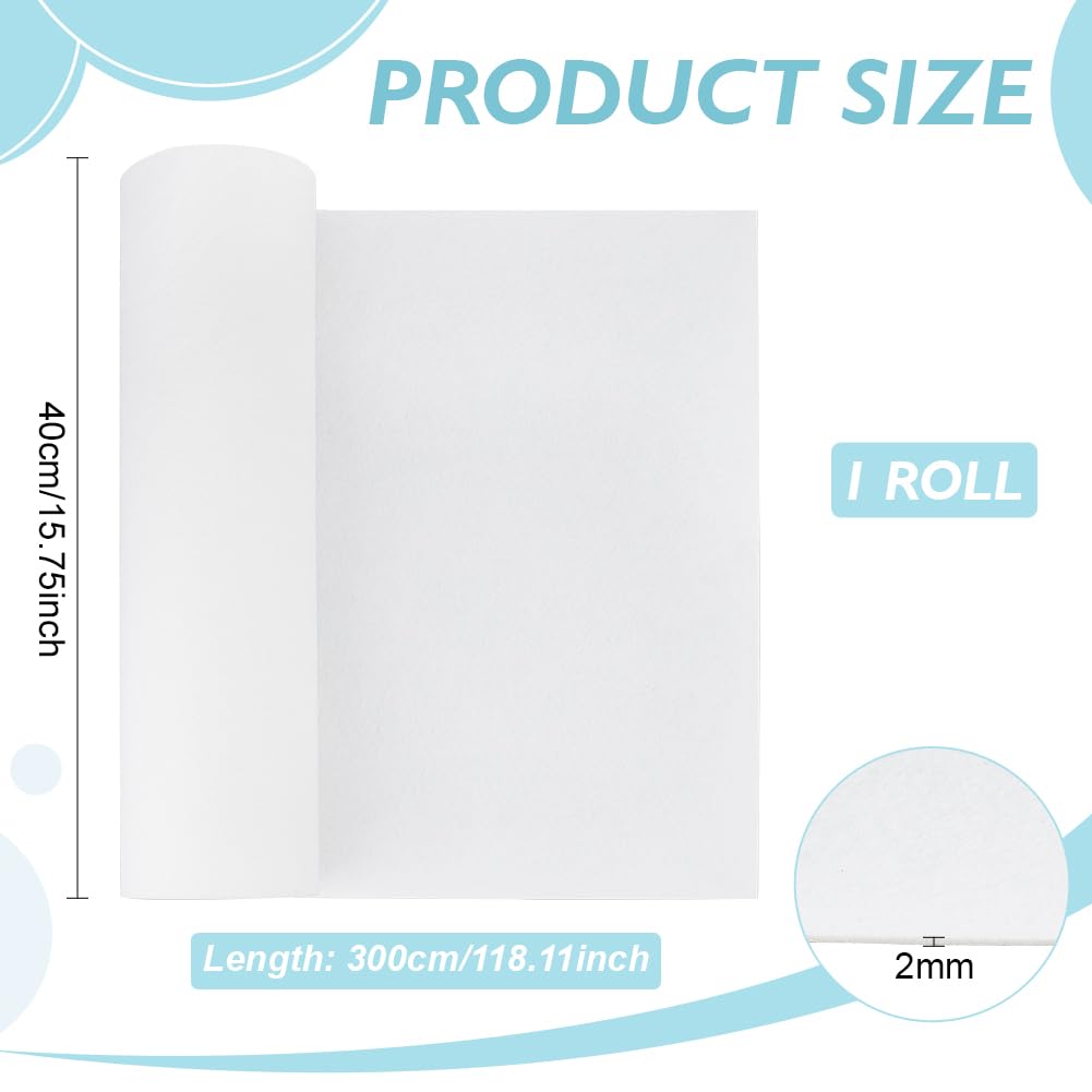 118.1x15.7inch Felt Fabric Roll, Floral White, 2mm Thick