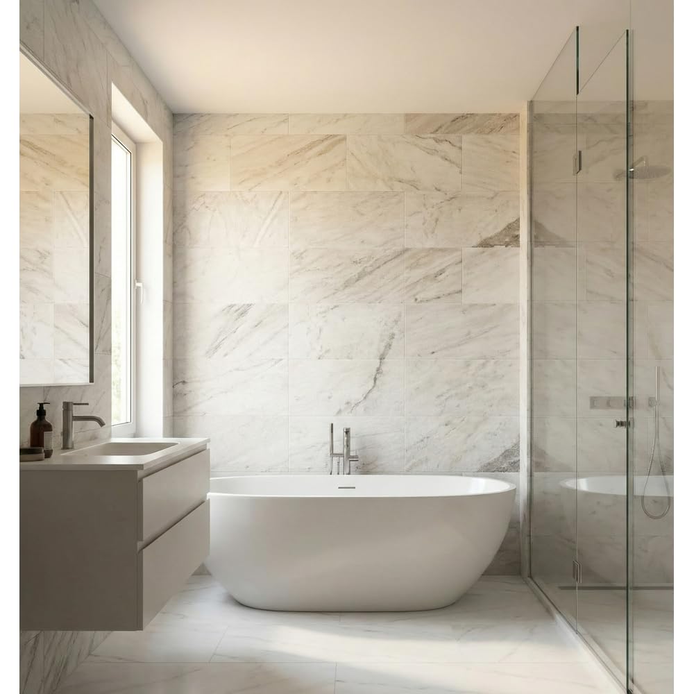 3D Fluted White Marble Wall Tiles, 12 x 24 Inch, 4 Pieces, FS Finish