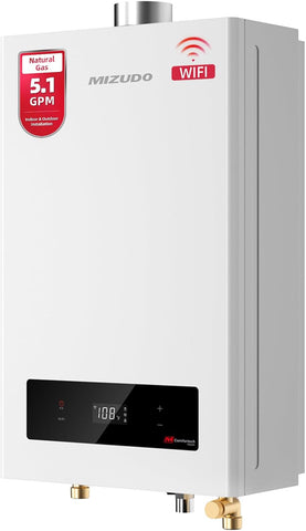 Natural Gas Tankless Water Heater, Indoor or Outdoor Convertible Installation, Max 5.1 GPM 120, 000 BTU