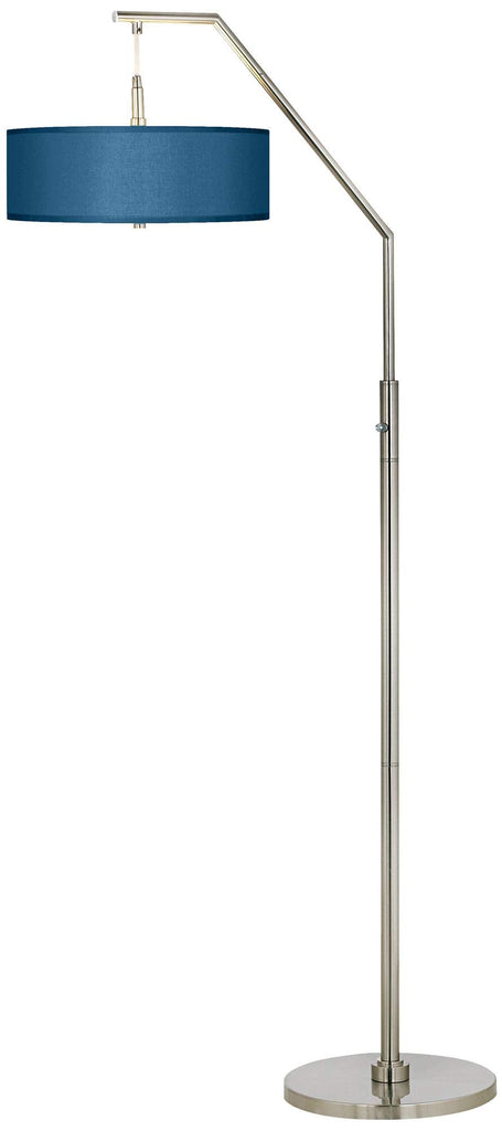 Inspired Arco Style 71 1/2" Tall Blue Faux Silk Brushed Nickel Arc Floor Lamp
