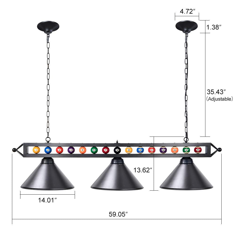 59 Inch Pool Table Light for Game Room with Billiard Ball Decor