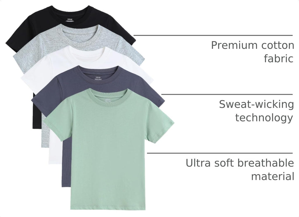 5 Pack Boys Tshirts Short Sleeve Shirts for Boys Cotton T-Shirts Kids Tees Clothes Summer Tops
