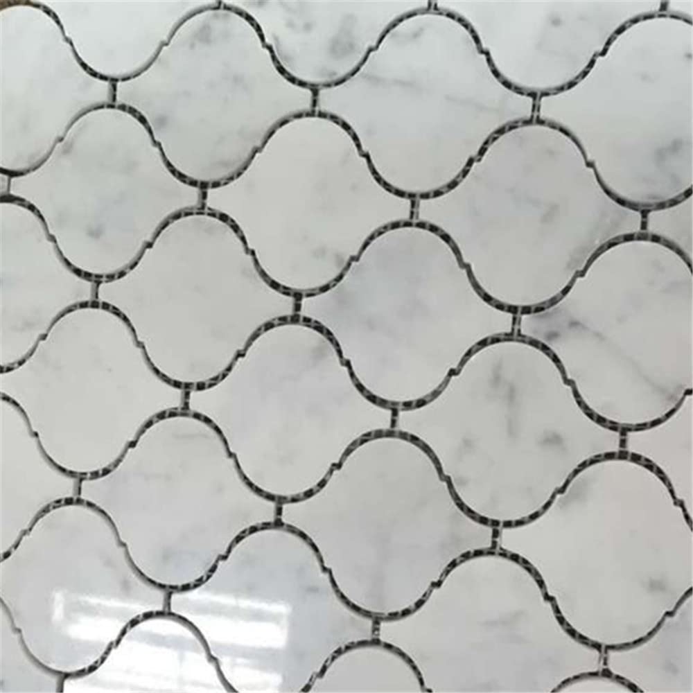 Carrara White Marble Medium Arabesque Baroque Lantern Mosaic Tile Polished Kitchen Bath Wall Floor Backsplash Shower