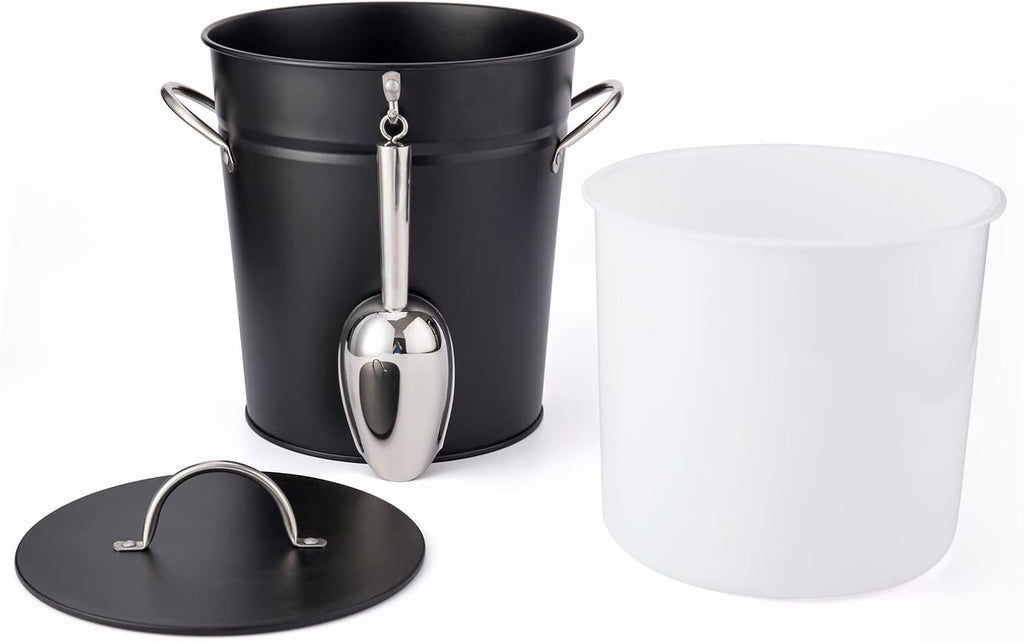 Ice Bucket with Scoop - Stainless Steel Bucket with Handle, Lid and Ice Scooper - 4 Qt. Storage Bin for Ice Cubes