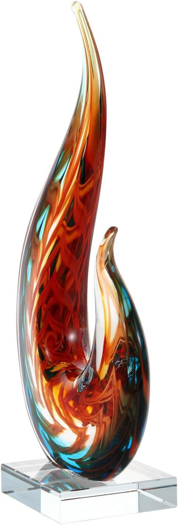 Hand Blown Flame Sommerso Art Glass Sculpture Decor 16 inch Tall Centerpiece Table Decoration