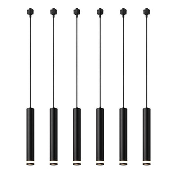 6 Pack Black Track Pendant Lighting for H Type Rail Hanging Cord Adjustable Bulb Included 8W Dimmable LED GU10 90 CRI