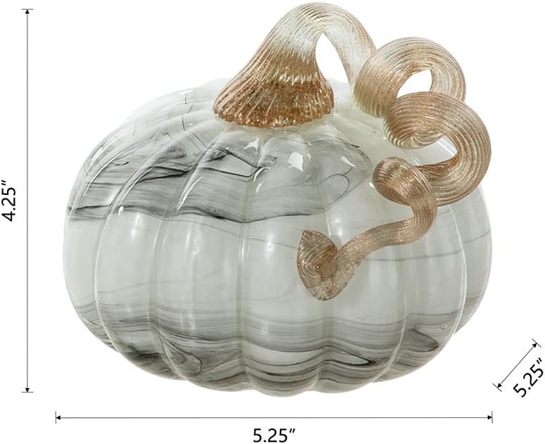 Hand Blown Glass Pumpkin Table Accent for Fall Harvest Decorating for Mother Gray Marble 4.13" H