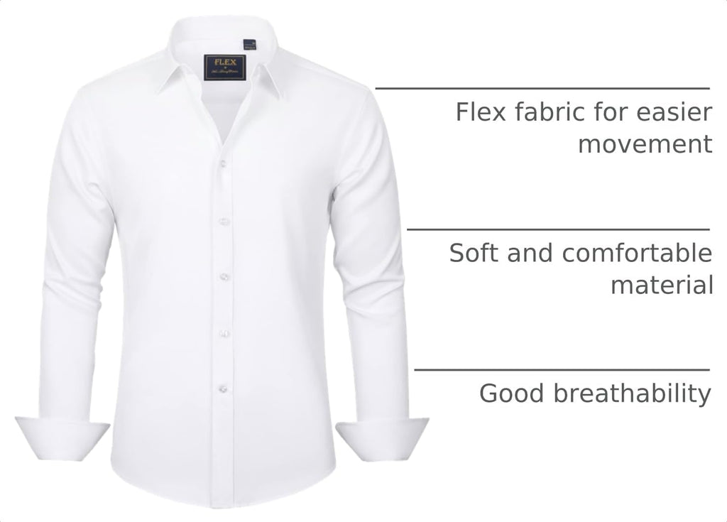 Boy's Long Sleeve Dress Shirts Solid Stretch Wrinkle-Free Shirt Kids Casual Button Down Shirts School Uniform