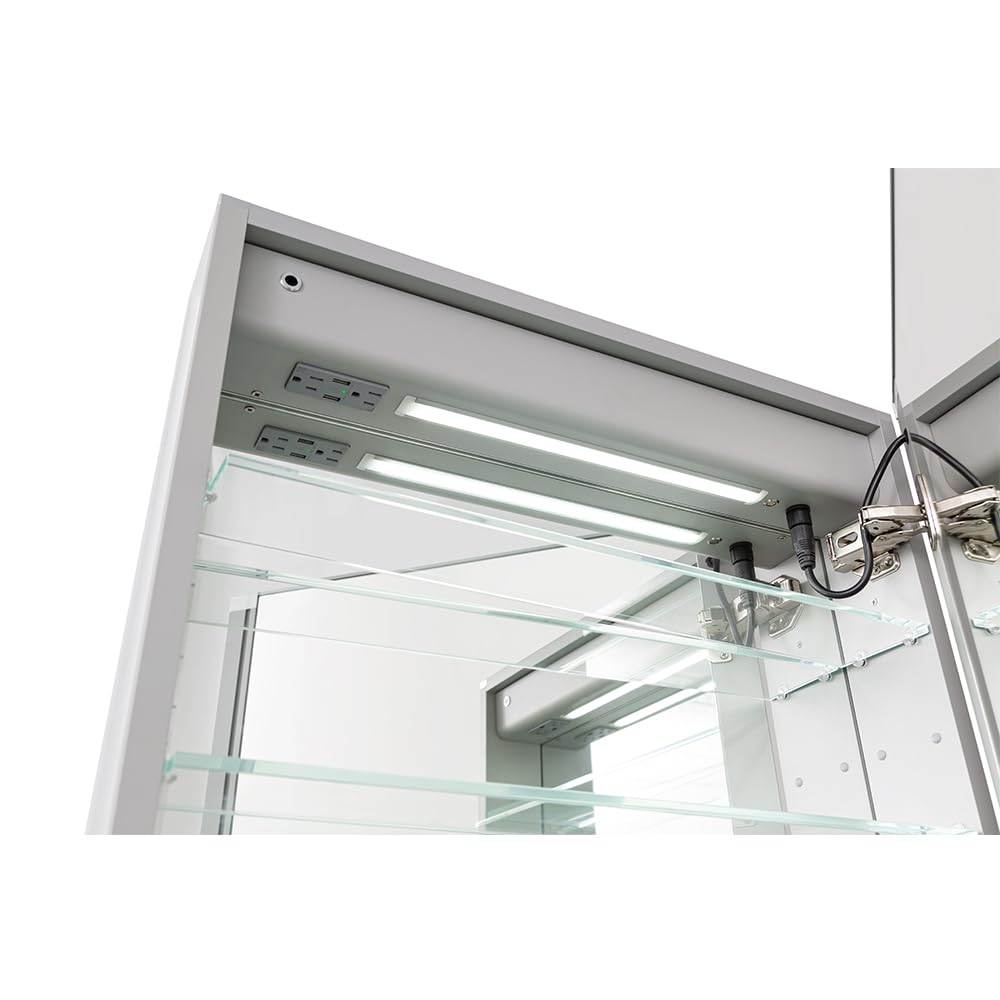 Edge Royale LED Lighted Medicine Cabinet Defogger, 3X LED Lighted Vertically Adjustable Magnifying Mirror, Electrical