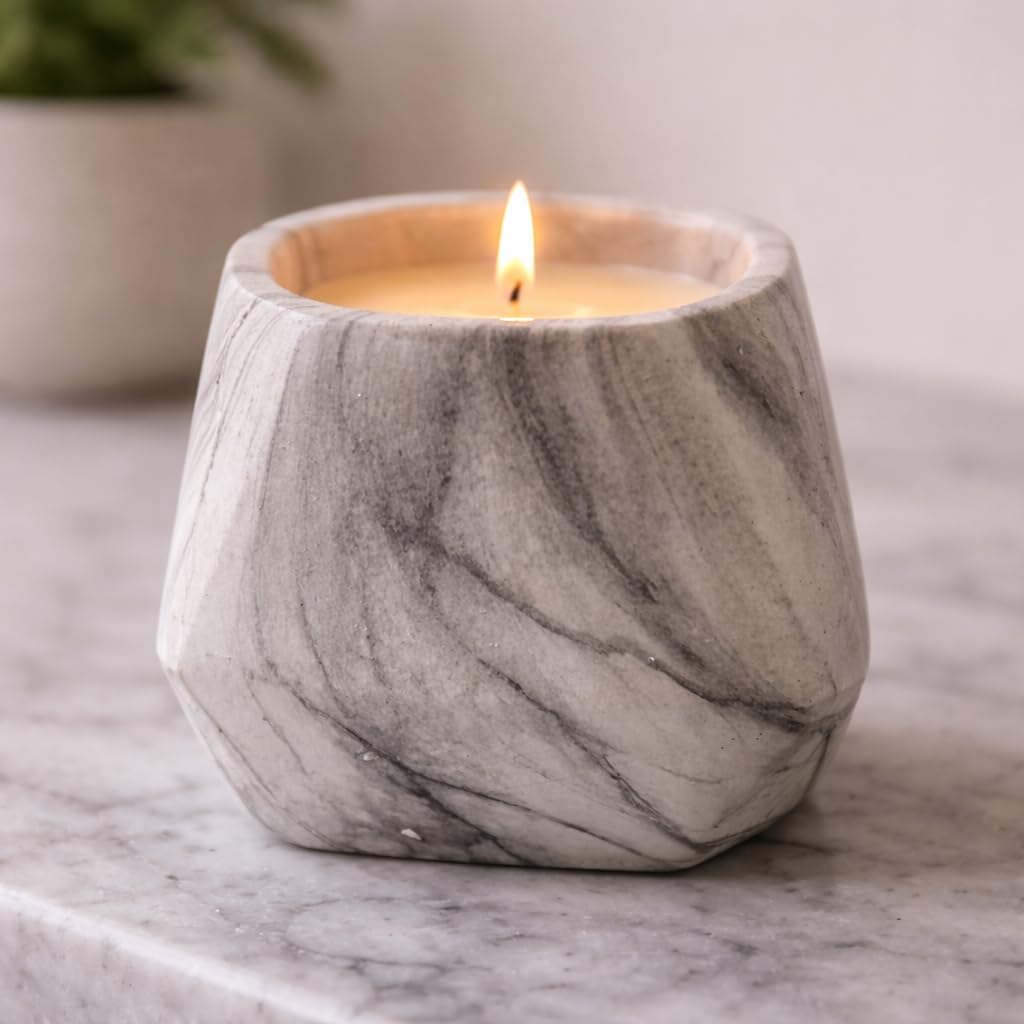 Marbled Prism Bowl Candle in Grey, 10 Oz