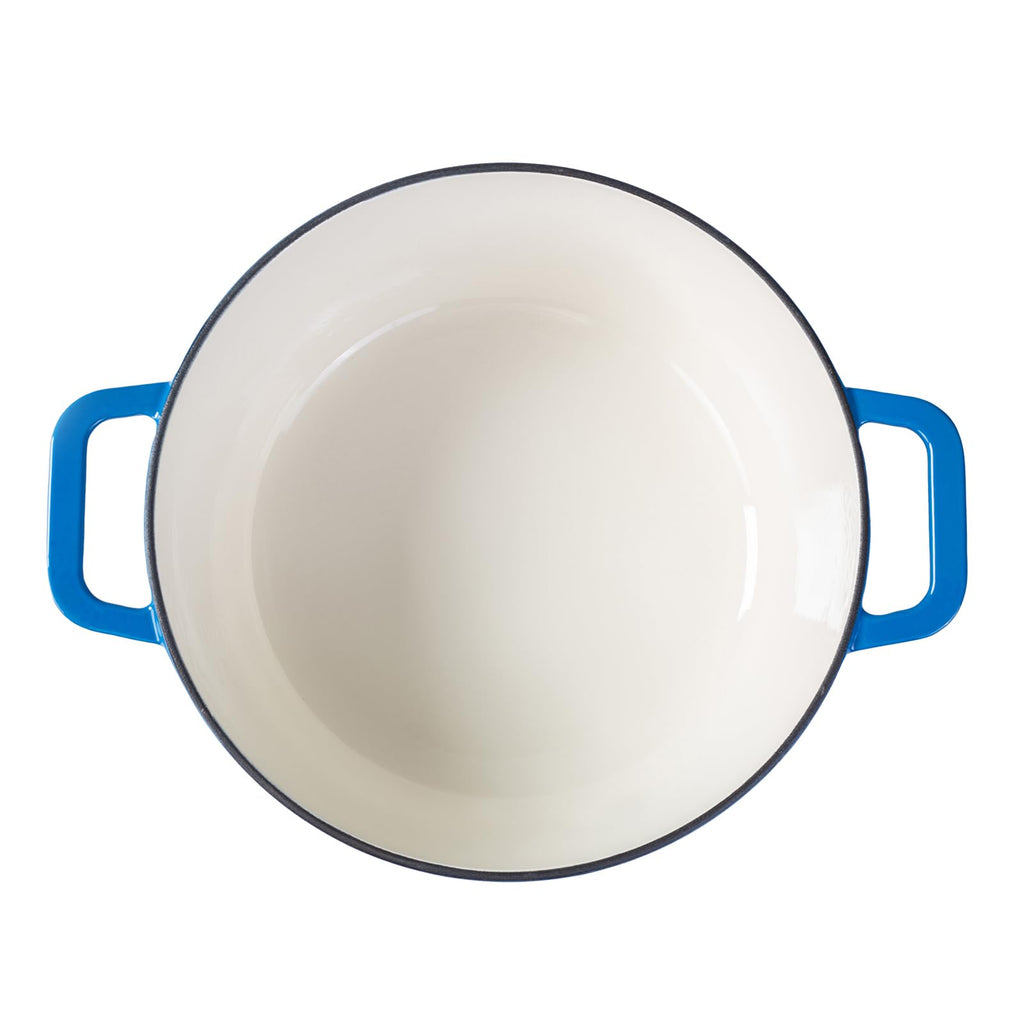 5QT Enameled Cast Iron Dutch Oven, Concave Self-Basting Lid, Blue