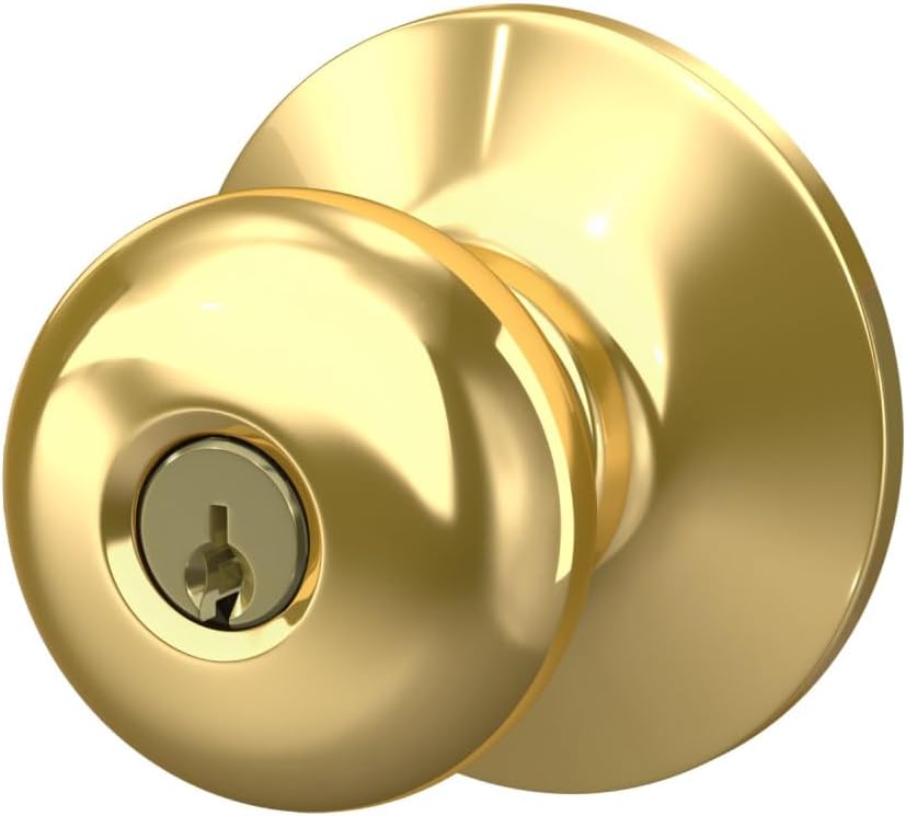 Plymouth Keyed Entry Door Knob, Interior/Exterior, Bright Brass