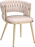 KCC Modern Velvet Dining Chairs Set of 2, Upholstered Living Room Chair with Woven Back and Golden Metal Legs