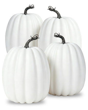 4 Pack 8 Inch Large White Artificial Pumpkins for Fall Decor