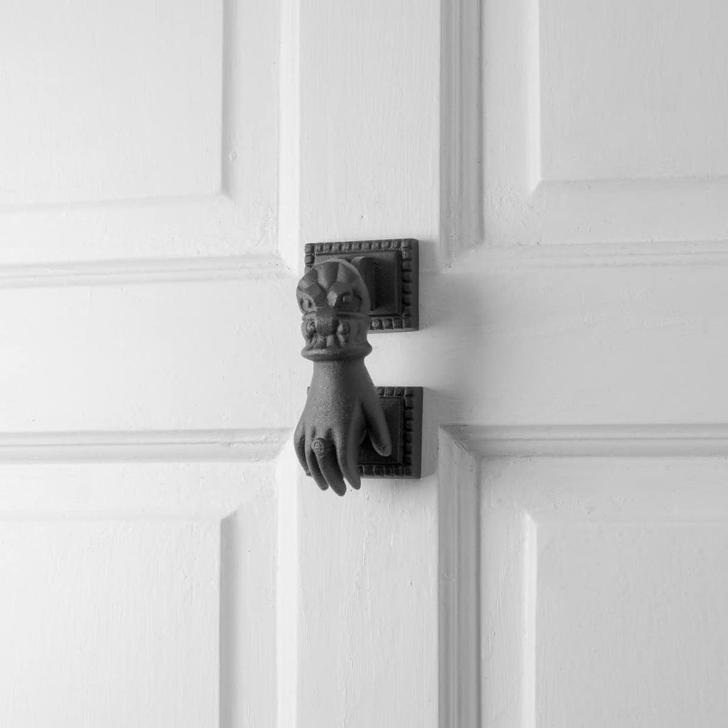 Black Cast Iron Door Knocker Hand Fist Rustproof and Weatherproof Finish 4in High X 1-15/16in Wide