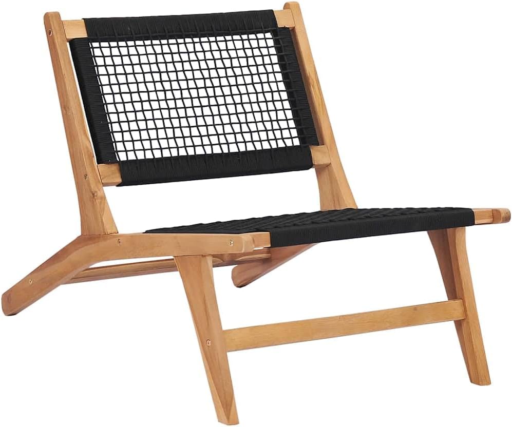 Teak Wood Sun Lounger with Detachable Footrest and Rope Design, Solid Teak Patio Chaise Lounge Chaise Lounge
