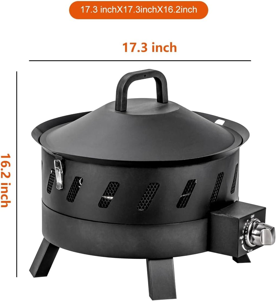 17.3 inch Portable Propane Fire Pits, Gas Fire Pit Bowl for Outside with Lid & Handle