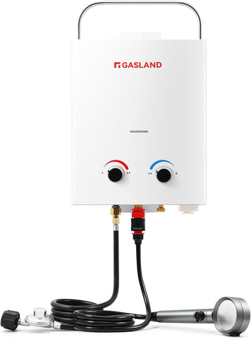 1.32 GPM Portable Gas Tankless Water Heater, Outdoor Propane Camping Water Heater, 5L, White, AS132