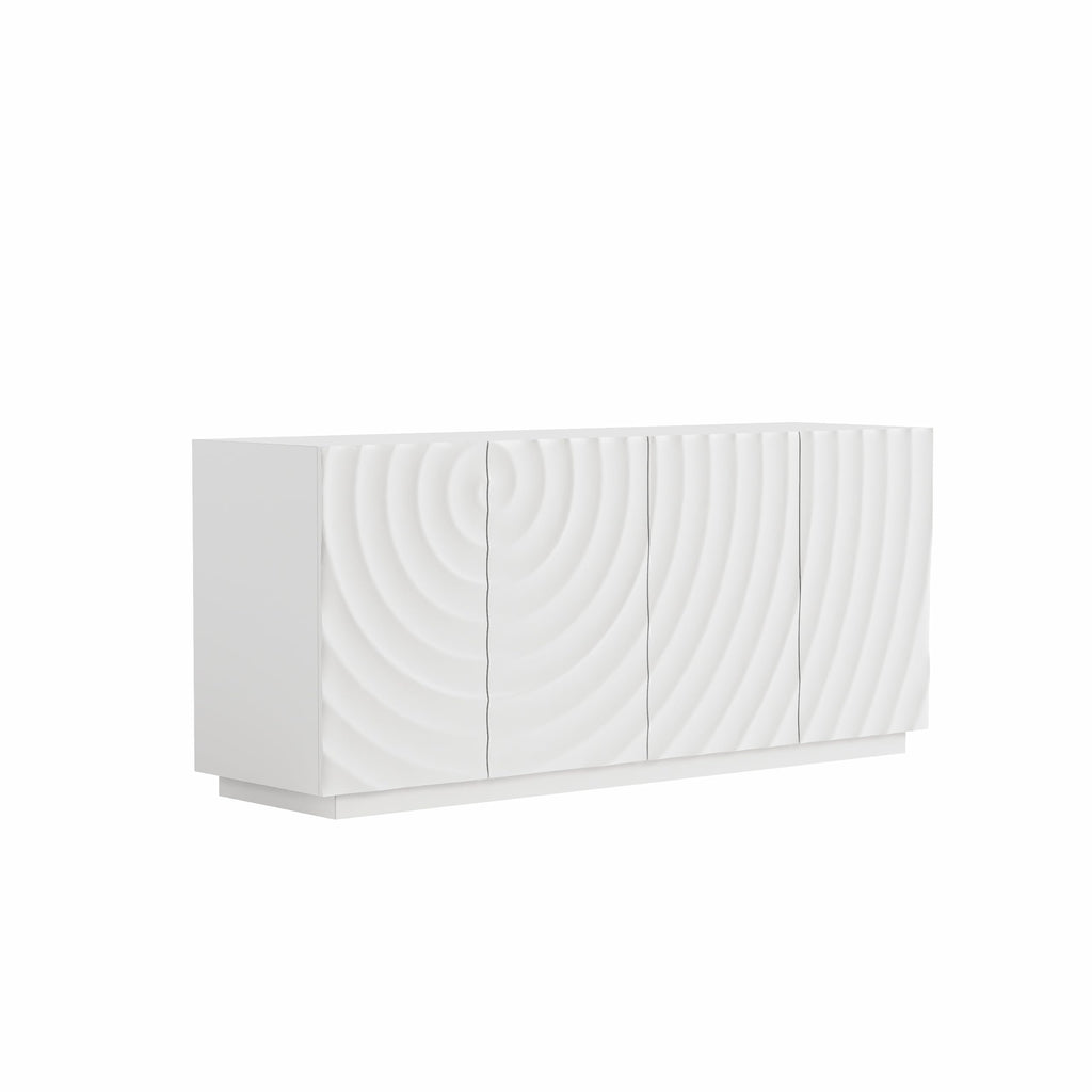 4 Door Modern Sideboard Buffet Cabinet, Accent Storage Sideboard with Water Ripple Door Panels Credenza Cabinet