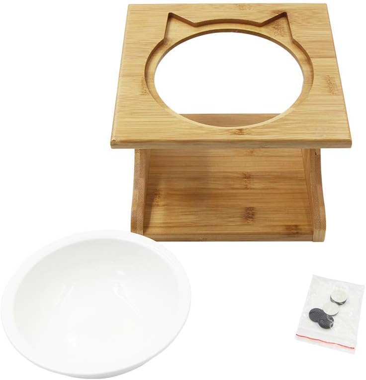 Cat Bowls Pet Dining Table with Raised Slope Wooden Stand Elevated Pet Bowls with Oblique Stand for More Comfortable