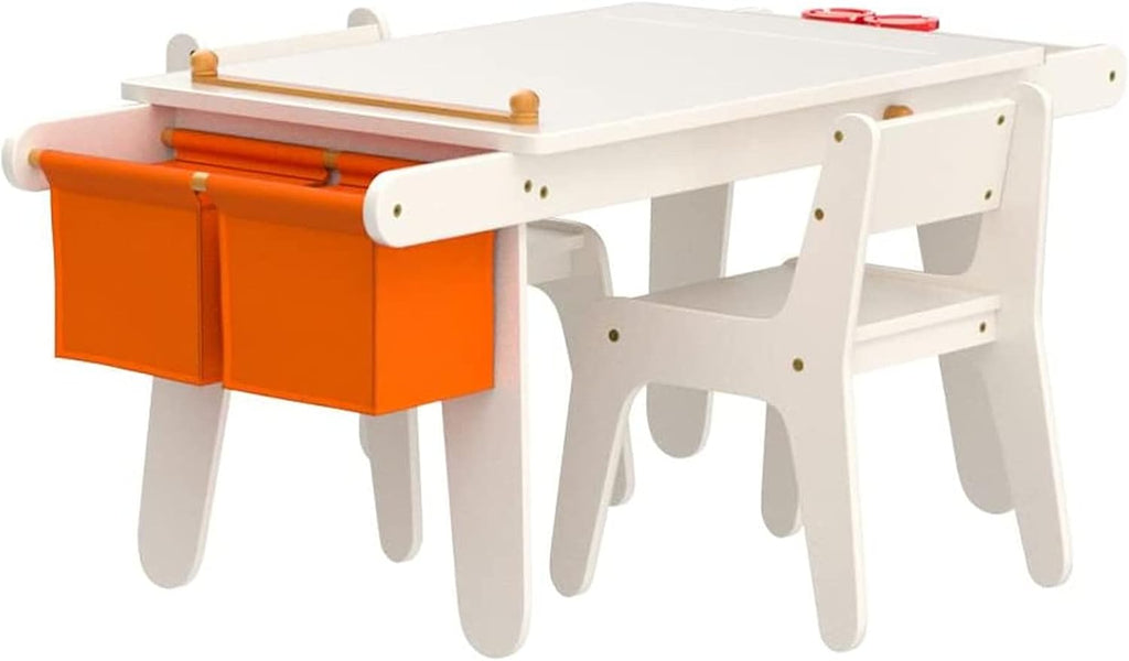 Kids Table and Chair Set, Kids Art Table with 2 Stools, Storage Bag & Paper Roll, Kids Desk & Chair Set, Craft Table