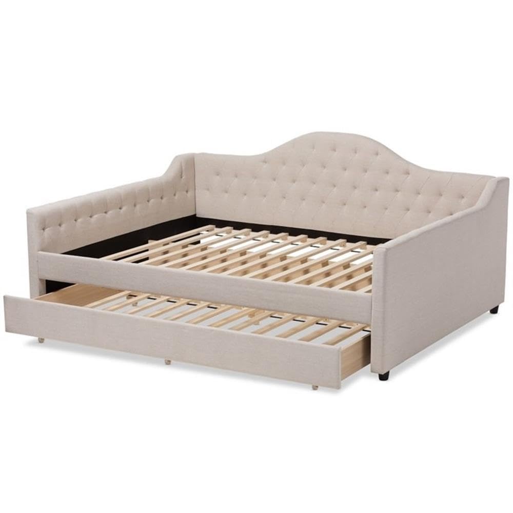 Eliza Tufted Queen Daybed with Trundle in Light Beige
