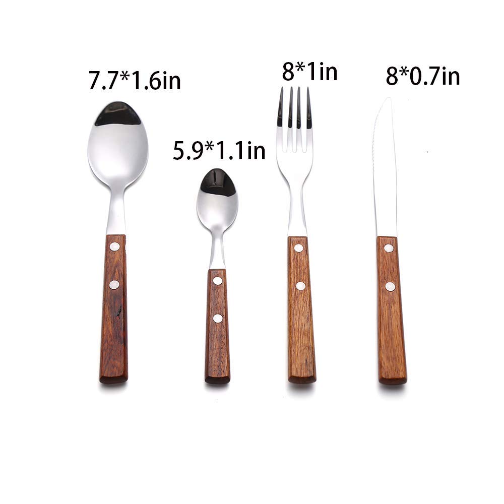 18/8 Stainless Steel Wooden Handle Flatware Cultery Silverware Set (8pcs)