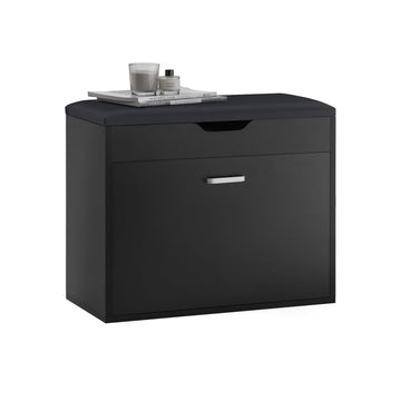 Small Shoe Bench, Narrow Shoe Cabinet with Folding Padded Seat, Small Space Shoe Rack, Black 23.6" x 11.8" x 19.3"