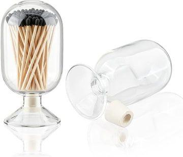 3 Sets Glass Matches Cloche 3.19x6.1 Inch Clear Decorative Match Holder Jar with Cork Stopper Upside Down Matches