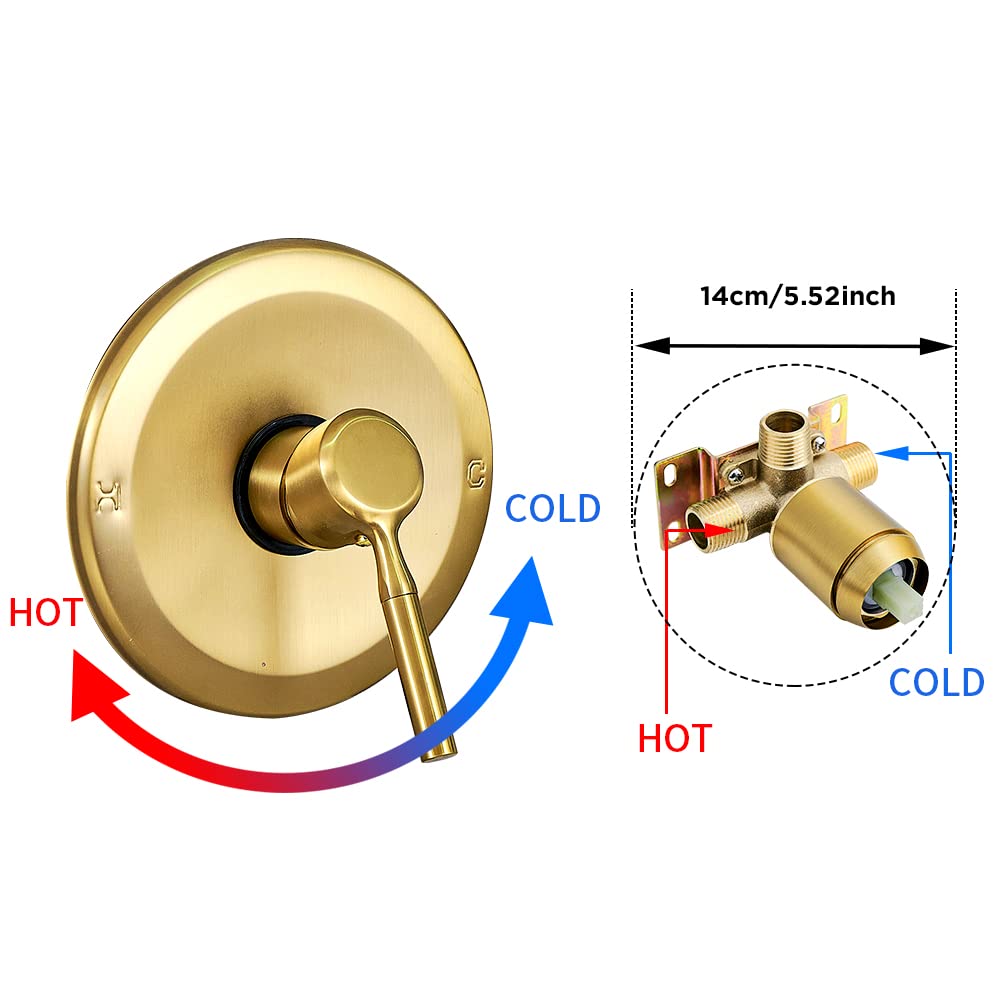 Brushed Gold Shower Head And Faucet Set Complete With Valve Shower Fixtures With 6 Inch High Pressure Rain Shower
