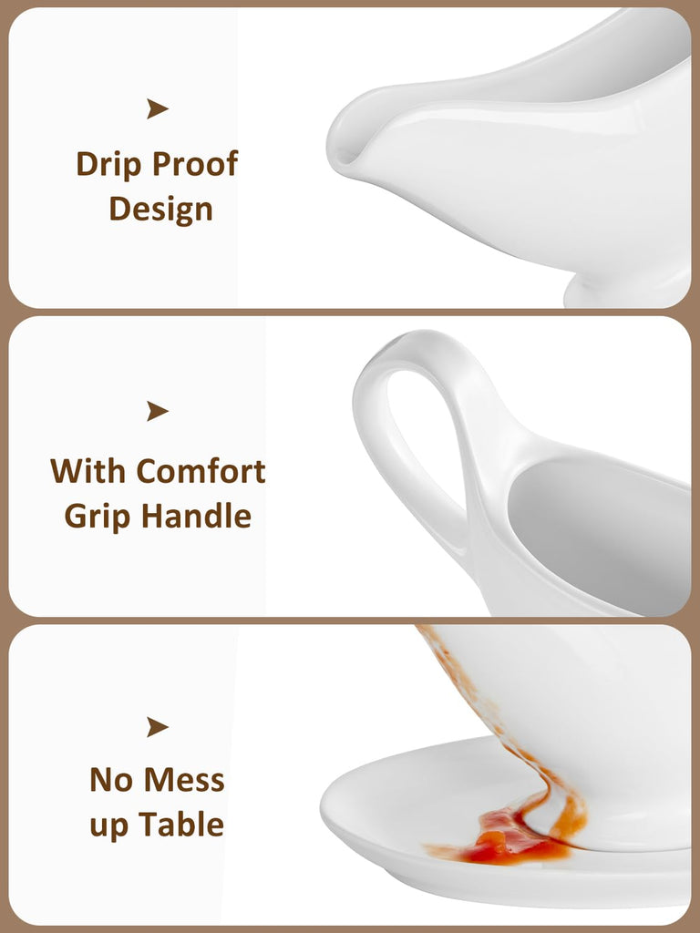 12 OZ Ceramic Gravy Boat with Sauce, White Sauce Boat