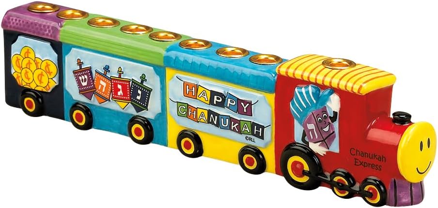 Chanukah Express Ceramic , 11.5 Multi-Color Hannukah Train Menora Jewish Holiday Party Favors Goodie Bag Decor
