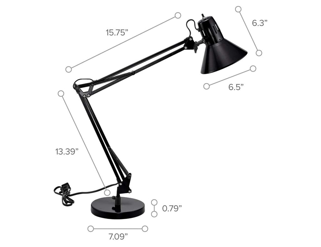 Office VLF100D Swing Arm Desk Lamp, Metal, 36" Reach with Multi-Joint Adjustment, Includes Replaceable LED Bulb