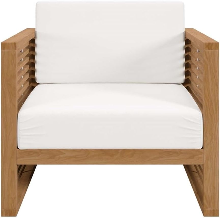 Carlsbad Teak Wood Outdoor Patio Armchair, Natural White