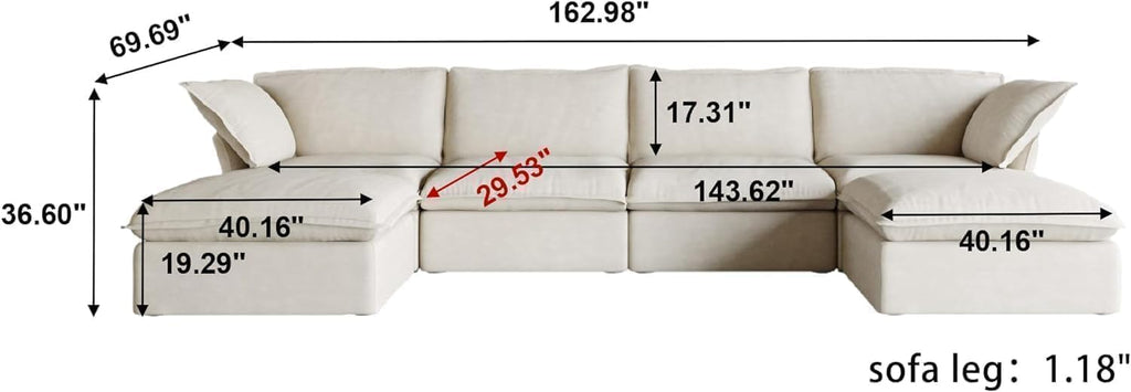 U-Shaped Couches for Living Room, Convertible Sectional Sofa, 162" Modern Deep Seat Soft Cloud Couch, Modular Sectional Sofas with Ottomans, Sofa Cover Removable(Beige) A124-B0F3CVHW3J