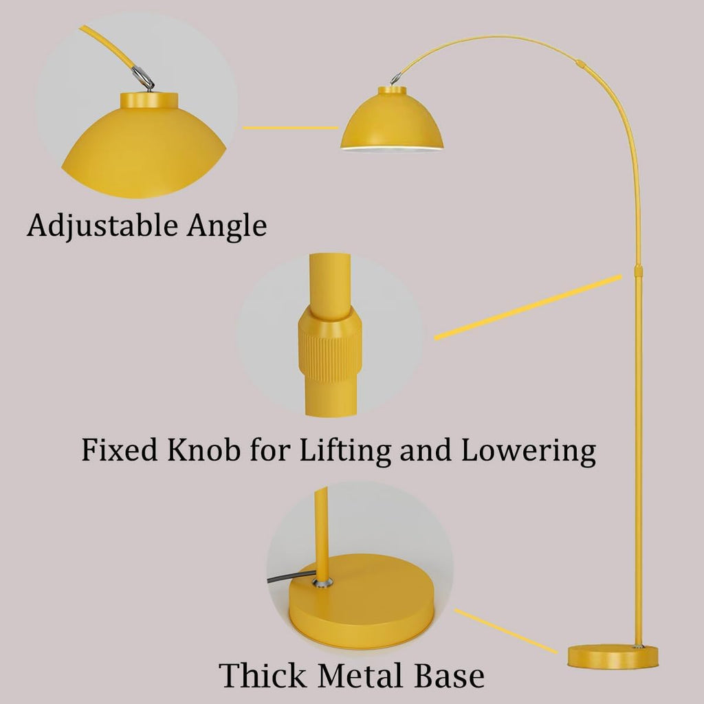 Modern Arc Yellow Floor Lamp,Tall Reading Lamps Floor Standing,Adjustable Macaron Color Floor Lamps Bedroom and Office