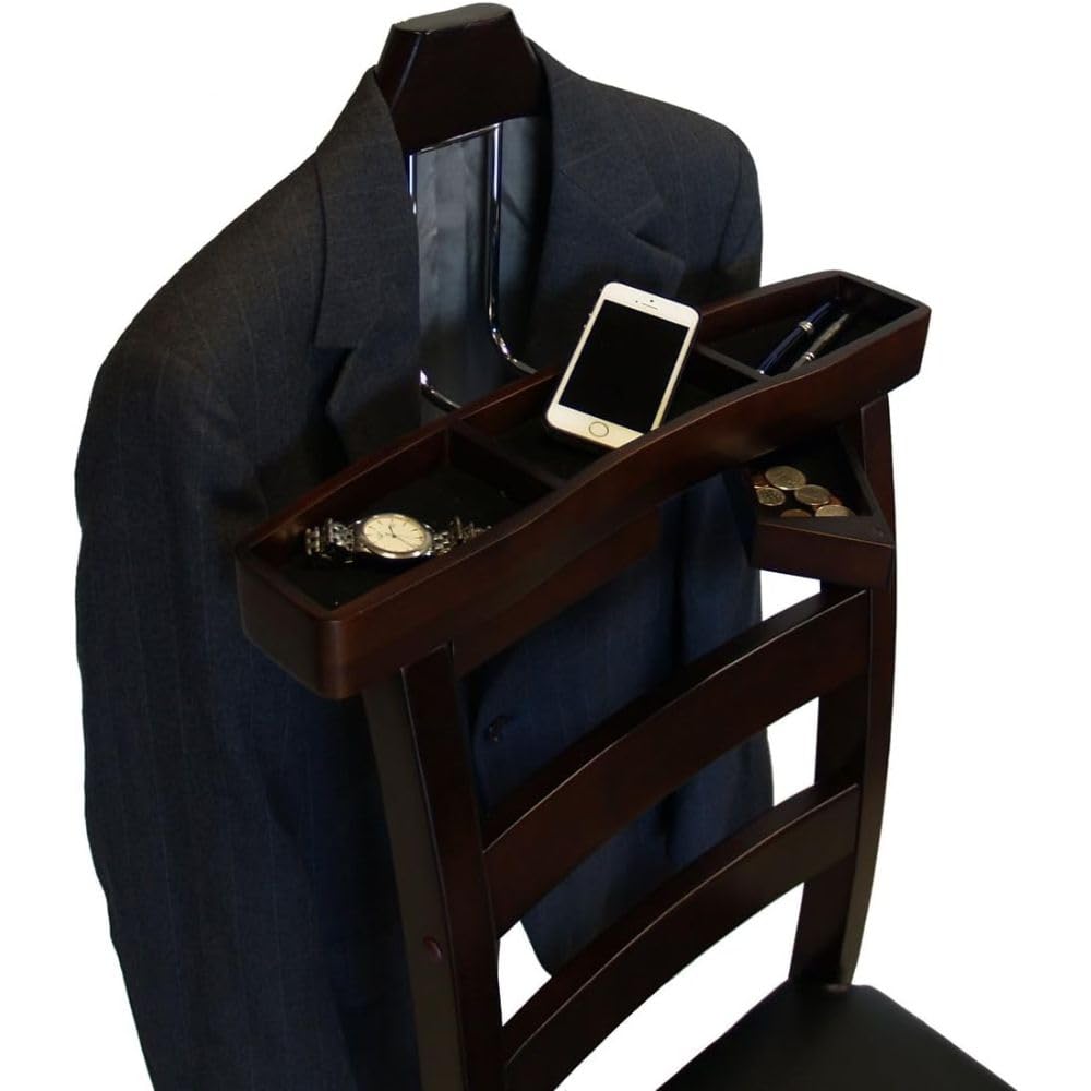 Wooden Chair Valet with Drawer Hanger Trouser Bar Belt And Tie Rack Storage Seat Luxury Suit Stand Clothes Organizer