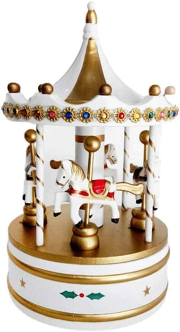 Wooden Rotating Music Box Carousel Christmas Decorations
