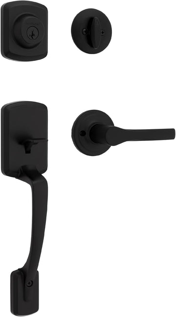 Henley Front Door Lock Handle and Deadbolt Set, Entry Handleset Exterior with Interior Reversible Lever, Matte Black - Door Handleset
