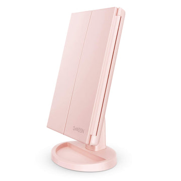 Tabletop Mount Tri-Fold Lighted Vanity Mirror with 21 LED Lights, Touch Screen and 3X/2X/1X Magnification, Two Power