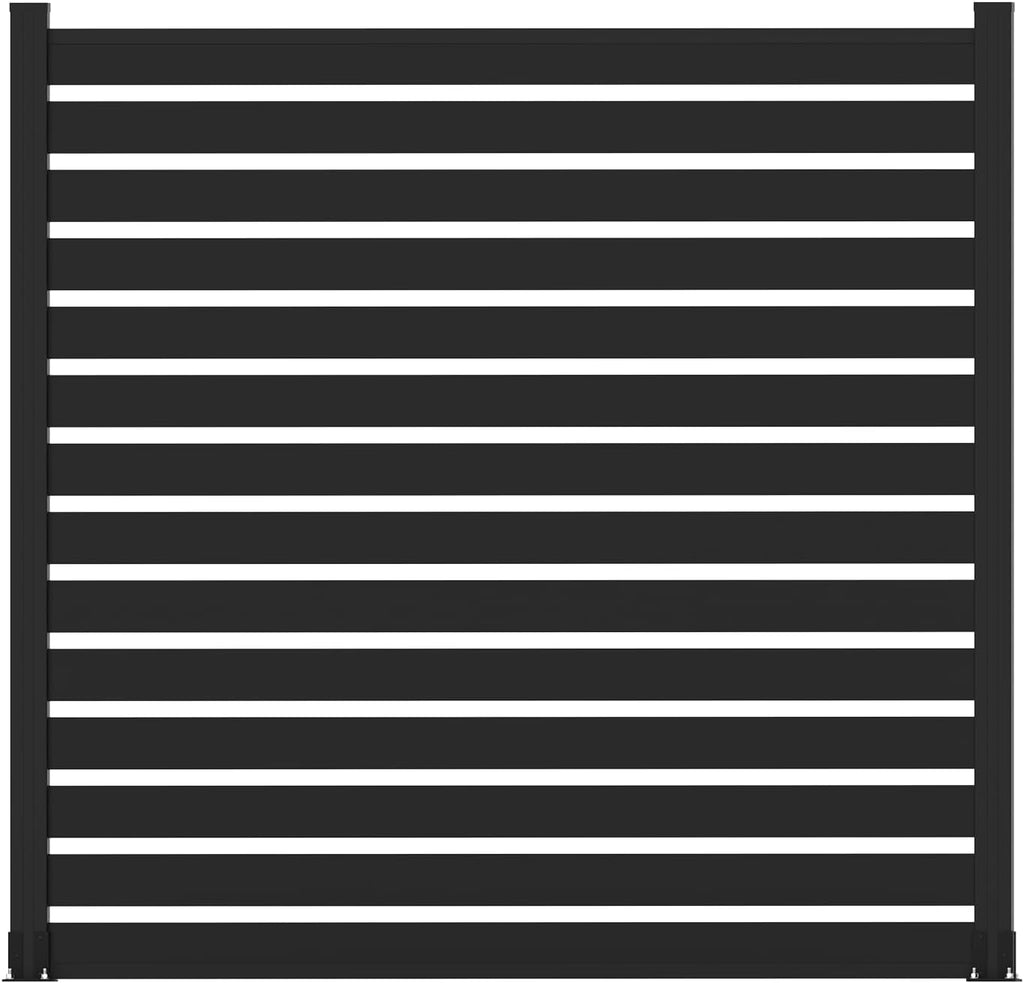 Aluminum Privacy Fence Panels for Outside, 6ft x 6ft Horizontal Metal Fencing with 1 No-Dig Post, Rustproof & Wind