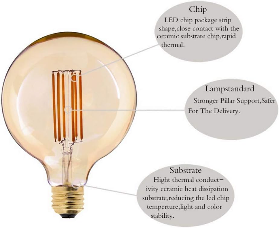 G95 Vintage LED Filament Bulb Dimmable 6W Vintage Edison Light Bulb Long Filament Vintage LED Light,G30/G95