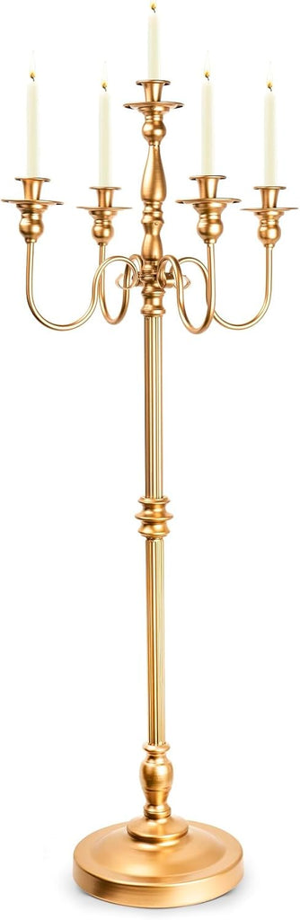 Gold Candelabra, 50'' Tall Floor Candle Holders, 1Pc Metal 5 Arm Candelabra Candle Holder Centerpiece for 5