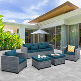 5-Piece Wicker Outdoor Patio Furniture Set - Conversation | Peacock Blue All-Weather Resistant for Patio, Garden & Porch