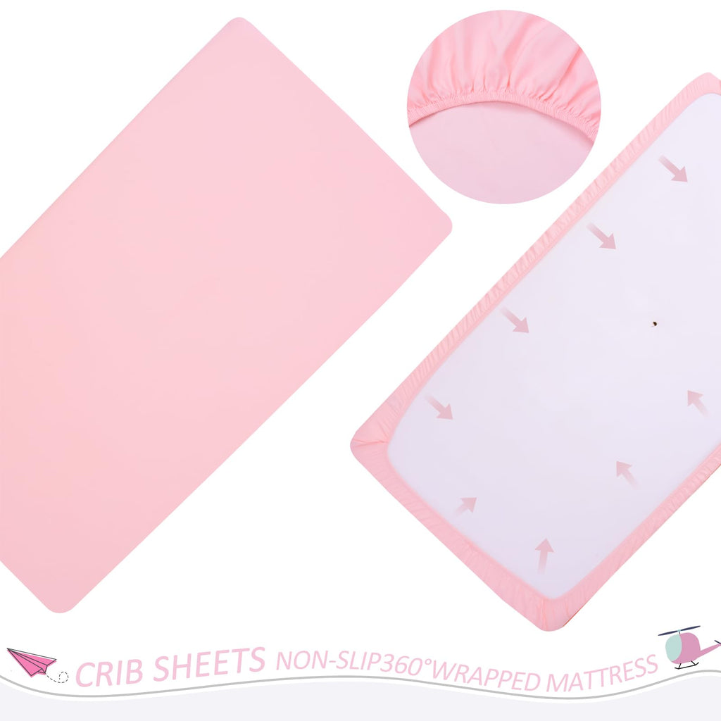 3 Pieces Crib Bedding Set for Girls,Pink Solid Ruffle
