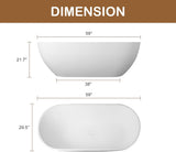 59" Free Standing Tub, Oval-Shaped Stone Resin Freestanding Bathtub Matte White Solid Surface Soaking Tub with Drain