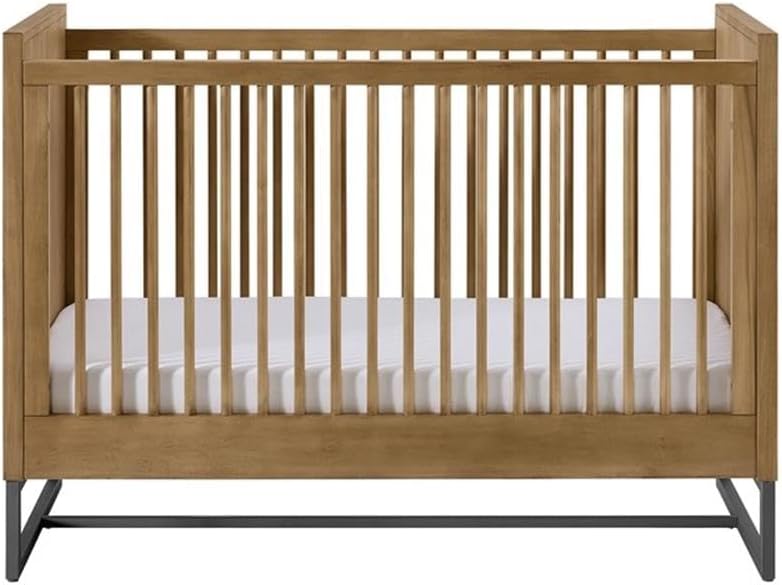Wood Contemporary Classic Crib, Natural Oak Finish, Hardwood Construction, Steel Spring Mattress Support with 3