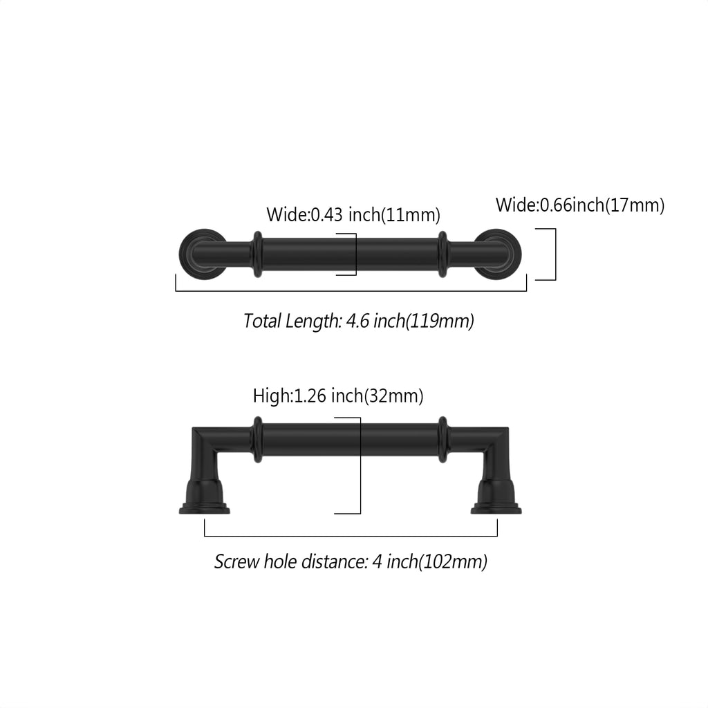 2 Pack 4 Inch(102mm) Matte Black Cabinet Pulls Heavy-Duty Solid Kitchen Cabinet Handles Black Drawer Hardware s